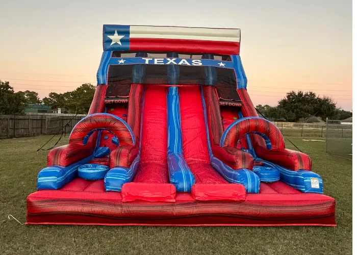 Texas flag themed inflatable dual lane water slide rental
