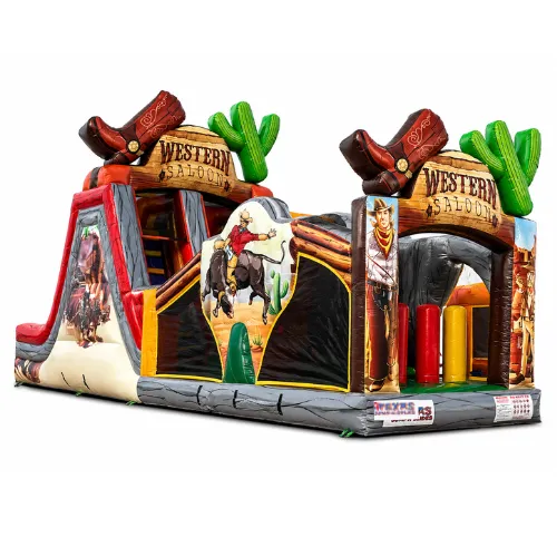 Western Saloon themed inflatable obstacle course rental