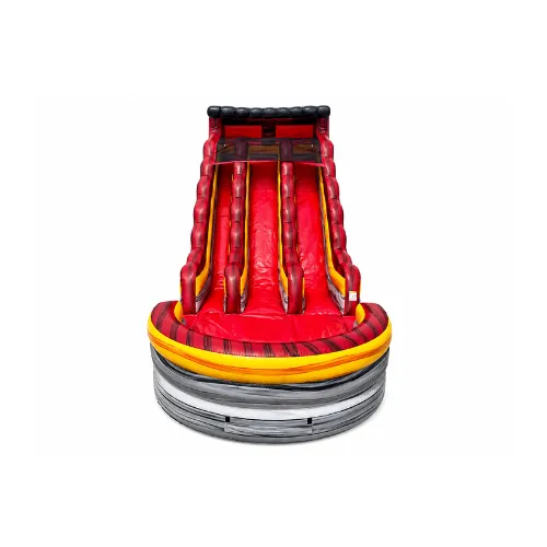 Tall red and black inflatable dual lane water slide