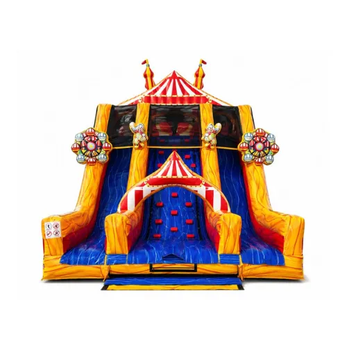 Circus big top inflatable dual slide with climbing wall